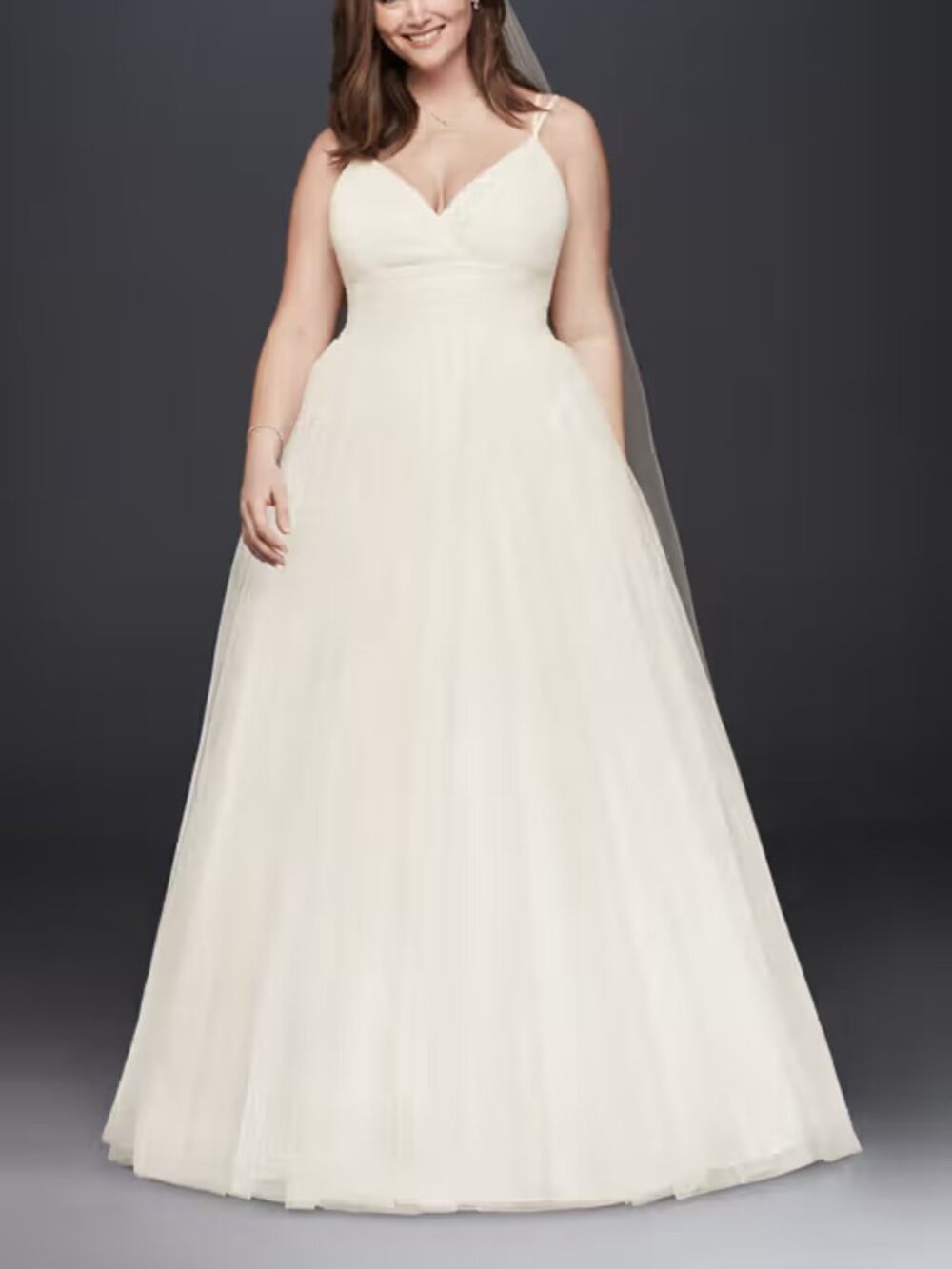 David's Bridal Tulle Ball Gown Wedding Dress NWT Size 18W Ivory Beach Bridal